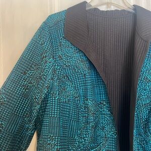 Teal Women's Jacket Blue and Black Reversible Preworn Pit to Pit 25 3/4” size 2X
